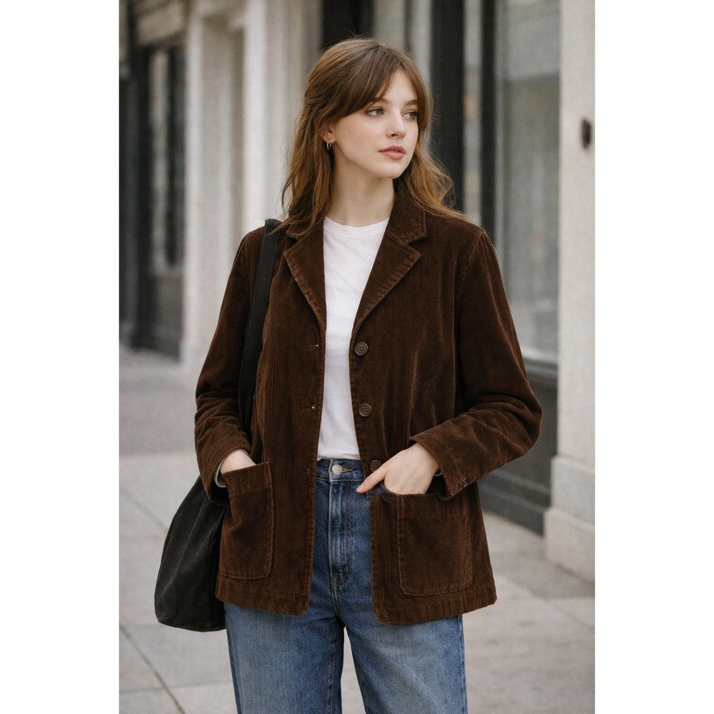 Newport News Chocolate Corduroy Blazer | Cotton | Normcore Academia | Size 8 - Picture 4 of 5